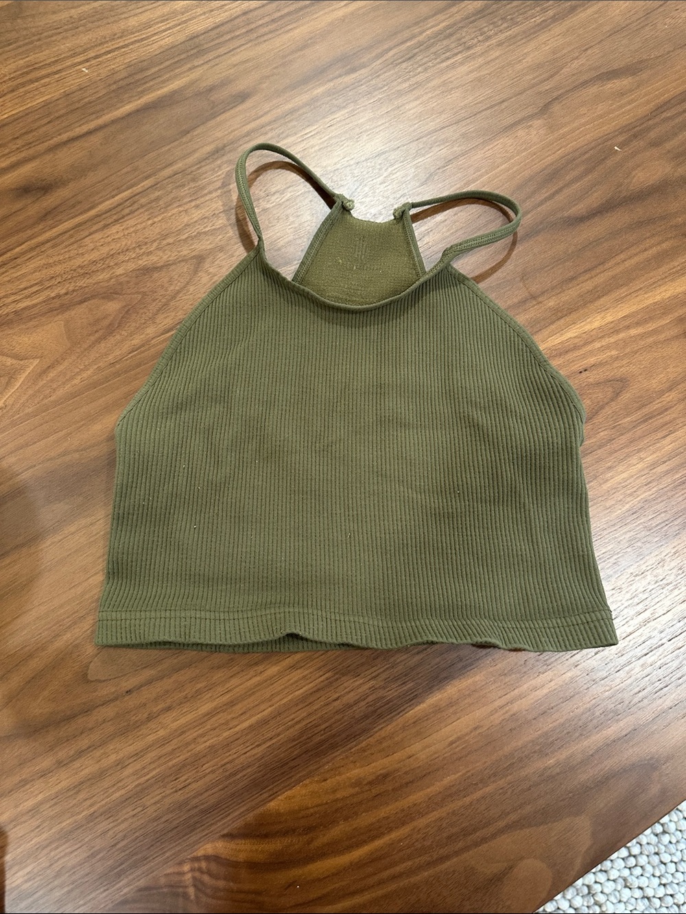 Free People Olive Ribbed Halter Crop Top